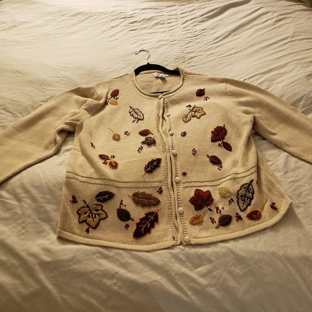 Gently Used Haband  Beige Leaf Sweater